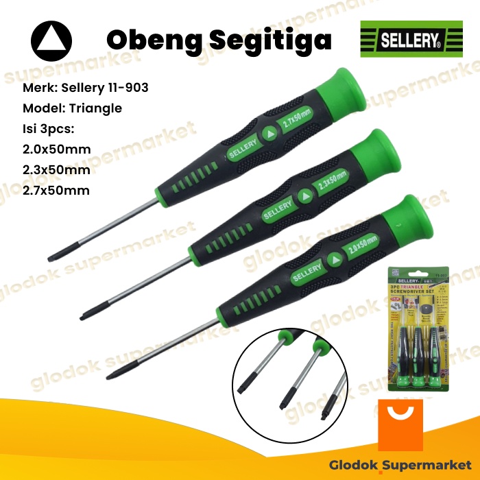 Obeng Karet Segitiga 3pcs Sellery 11-903 Triangle Panjang Besi 5cm Magnet