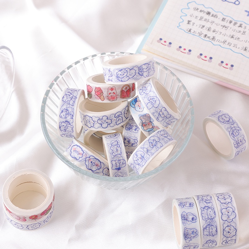Stiker Kertas / Selotip Washi Gambar Kartun Campur Untuk Dekorasi Diary