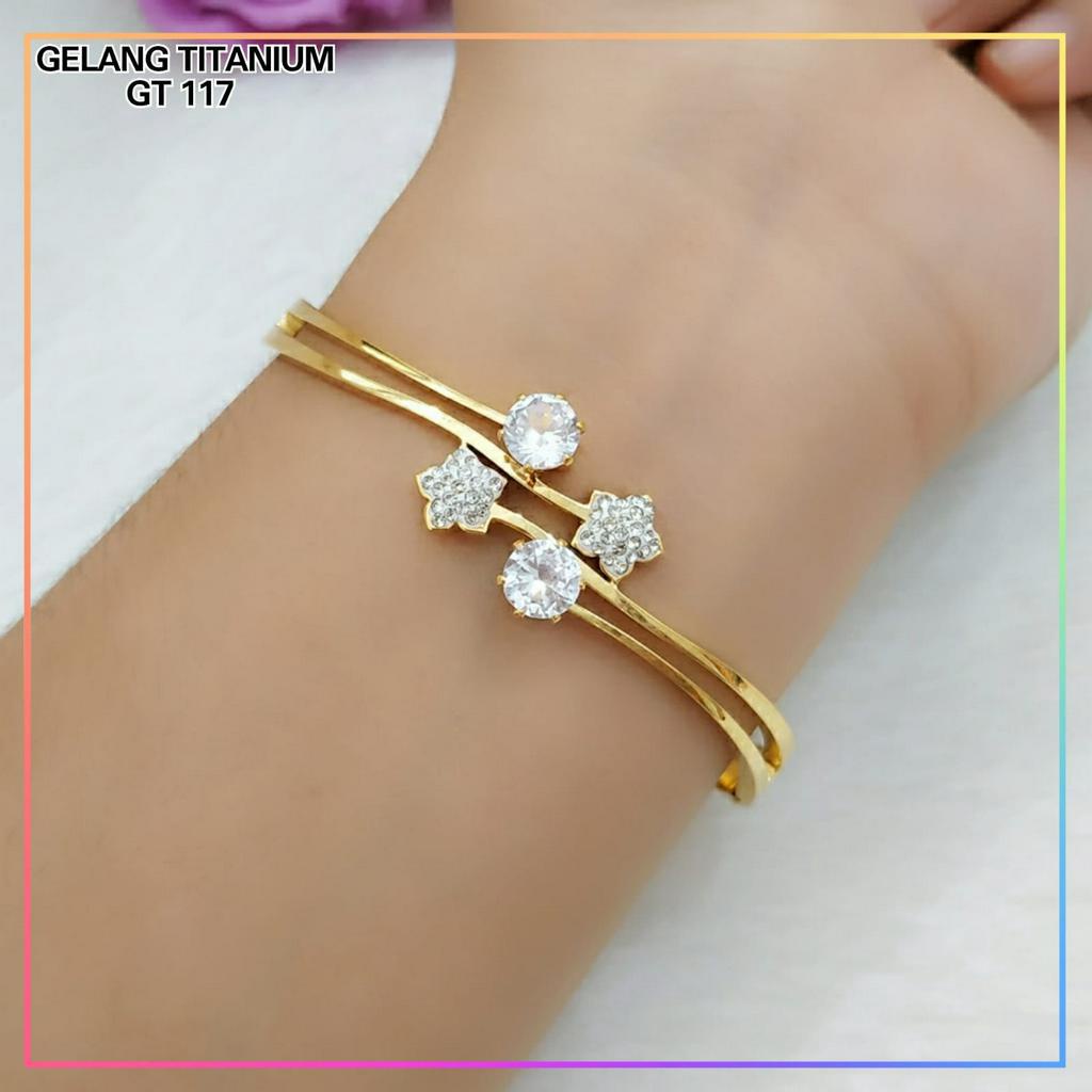 Gelang titanium/stainless steel Gelang Bangle Mata Bulat Bunga Perhiasan Anti Karat GT 117