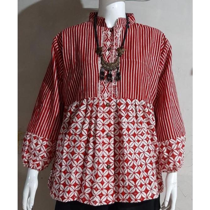 Blus kasmaran garutan kancing depan batik solo atasan kerja blus batik