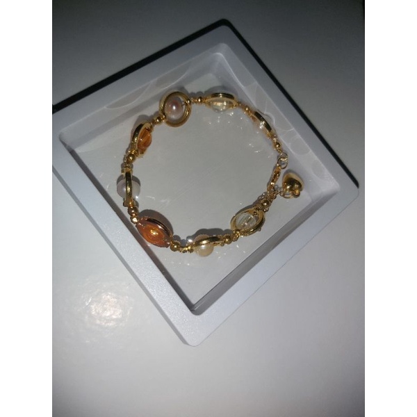 gelang mutiara air tawar asli khas lombok berlapis emas mix batu kristal gratis kotak perhiasan mera