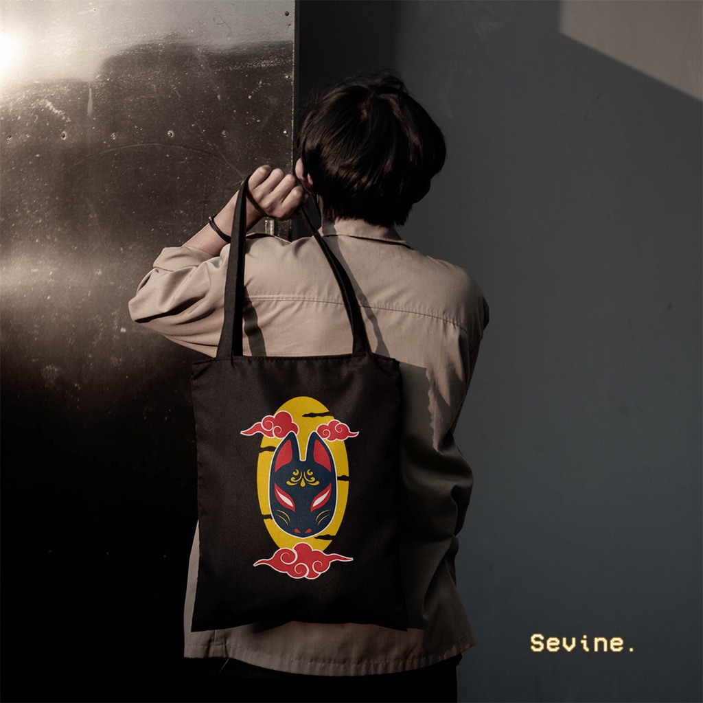 Sevine Totebag Tas Wanita Tote Bag Resleting Japanese Series Black Hitam - NPN8