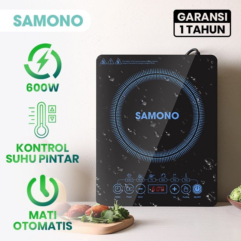 SAMONO WS02 Smart Kompor Listrik Induksi 600W Biru Waterproof High Quality Murah Smart Touch Screen