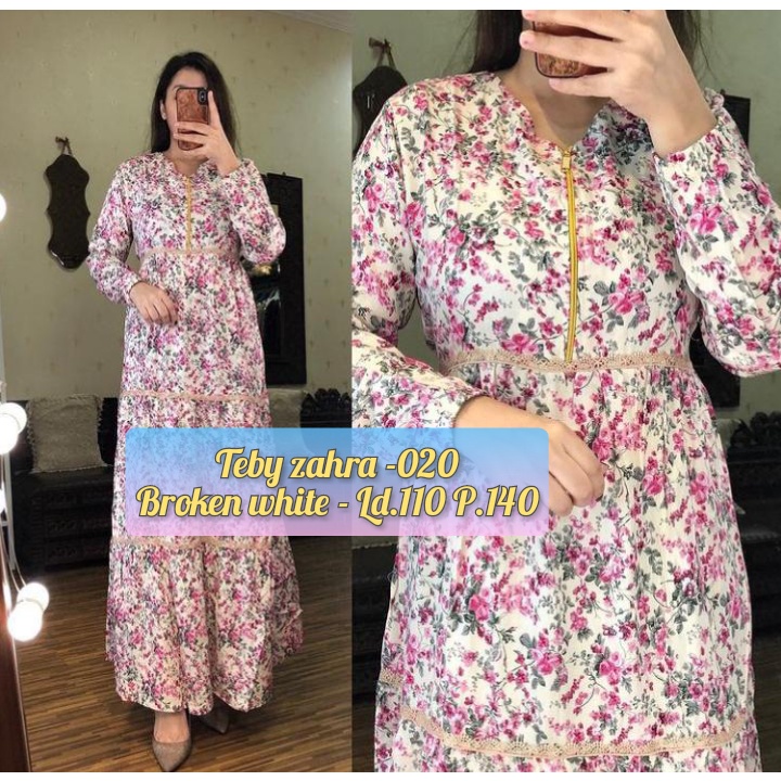 TEBY DASTER ARAB ZAHRA FLOWER RAINBOW SERIES RAYON VISCOSE ALL SIZE ORI-BROKEN WHITE 020