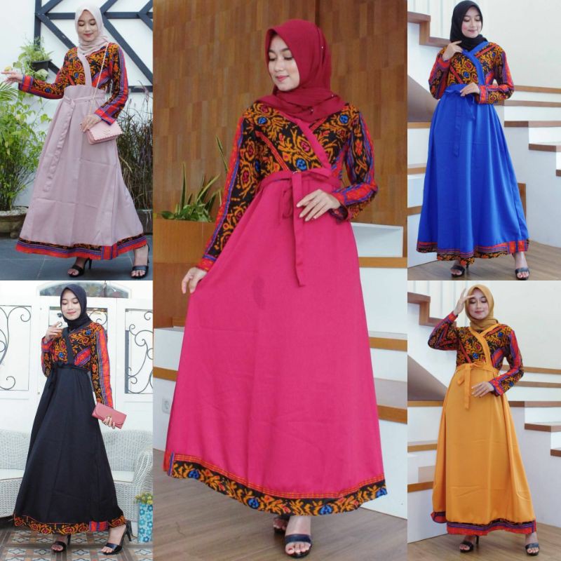 GAMIS KIMONO BATIK KOMBINASI MOSCREP ATASAN WANITA MODERN MILENIAL CANTIK TENUN SONGKET TORAJA SUMBA