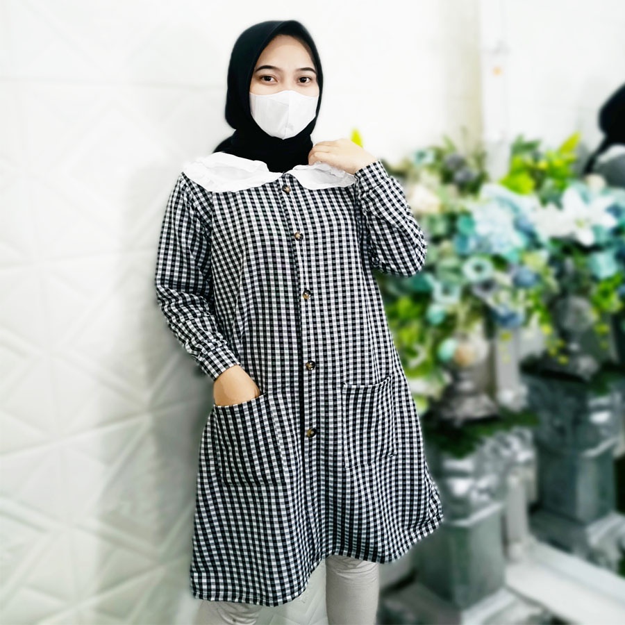 AMEENA KOTAK TUNIK MIDI KERAH RENDA GL FASHION