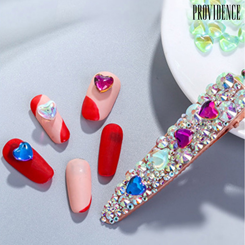 Providence 50Pcs / Set Hiasan Kuku Bentuk Hati Bahan Kaca Untuk Dekorasi Nail Art / Manicure DIY