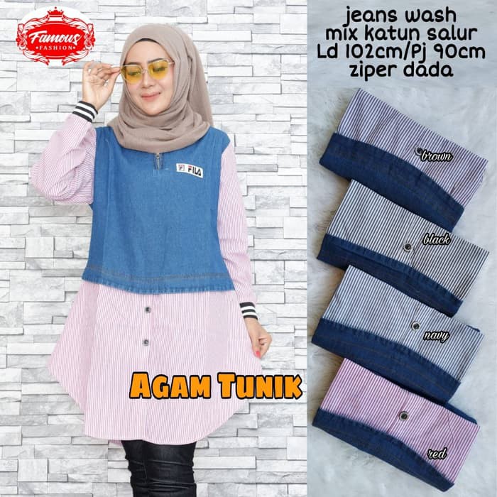 PROMO DISCOUNT BAJU ATASAN WANITA KULIAH  tunik kombinasi jeans bagus