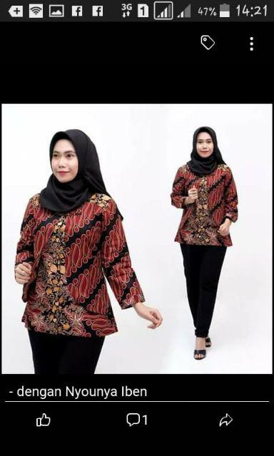 Atasan Batik Wanita Motif Kembang Langit Lengan Panjang
