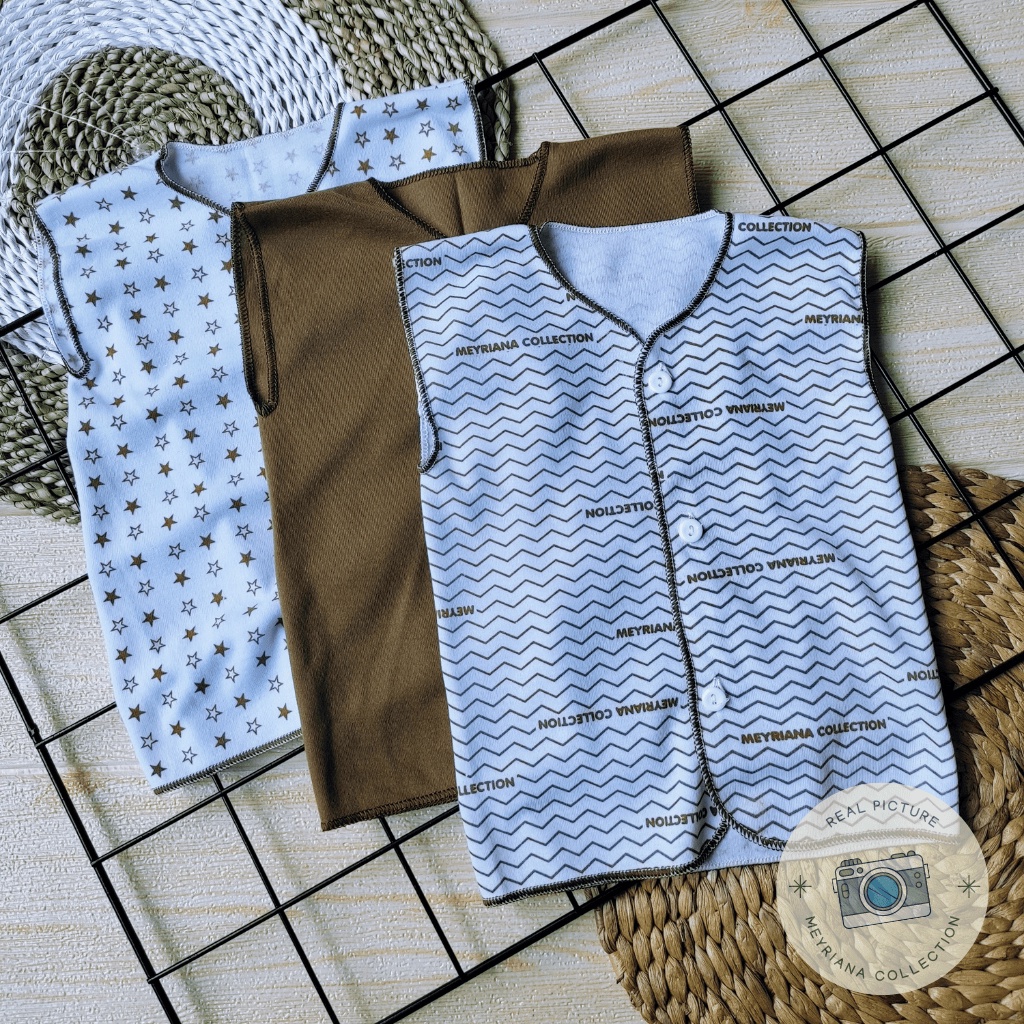 3 PCS Baju Bayi Baru Lahir Lengan Kutung Seri Coklat Meyriana Collection