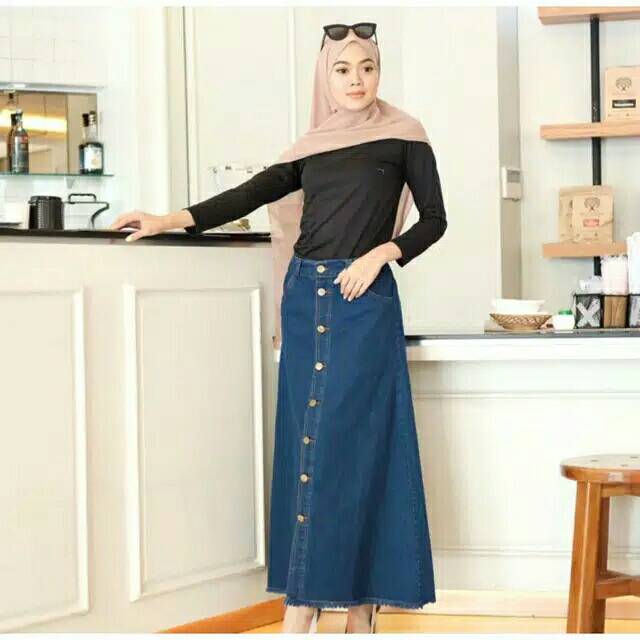 ROK JEANS BUTON / ROK KANCING / ROK JEANS WANITA