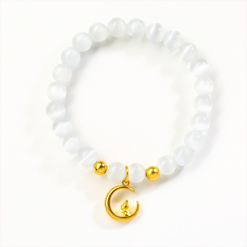 Gelang Liontin Opal Onyx Bentuk Kelinci Lapis Emas Asli Kadar 375 Untuk Wanita