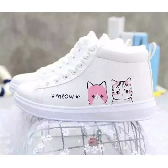 SEPATU BOOTS WANITA MOTIF KUCING