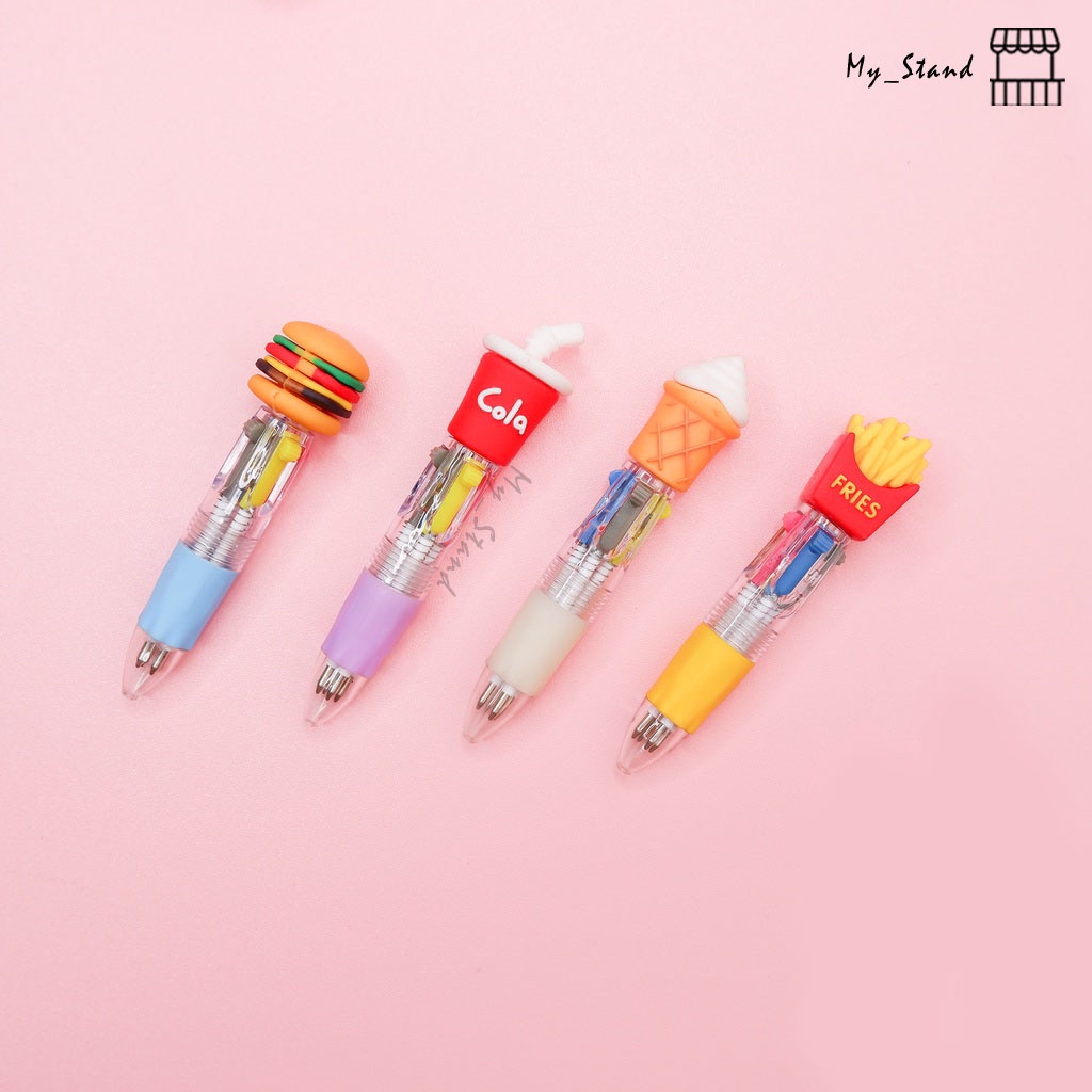 

Pena 4 warna pendek fast food pulpen burger french fries ketang goreng cola bolpen bollpoint junk food pen