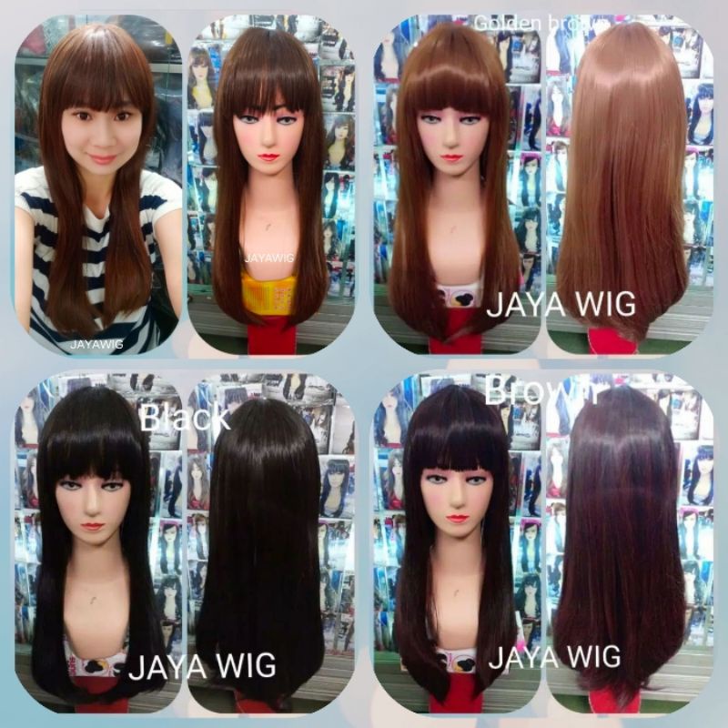 Wig Lurus Panjang Poni Depan Rambut Palsu Wanita panjang 55CM