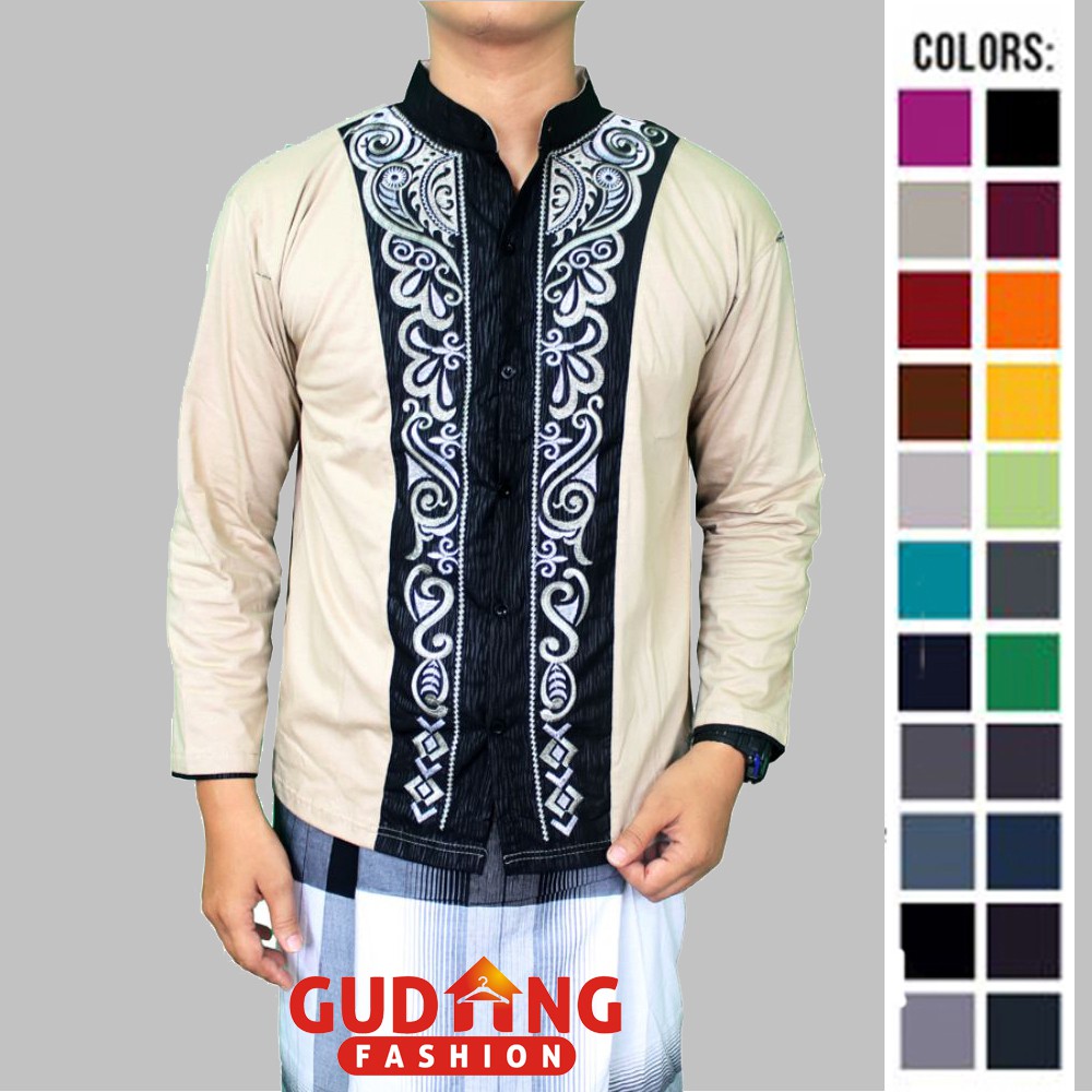 Baju Koko Lengan Panjang Motif Bordir Katun - Banyak Pilihan Warna KKL (COMB)