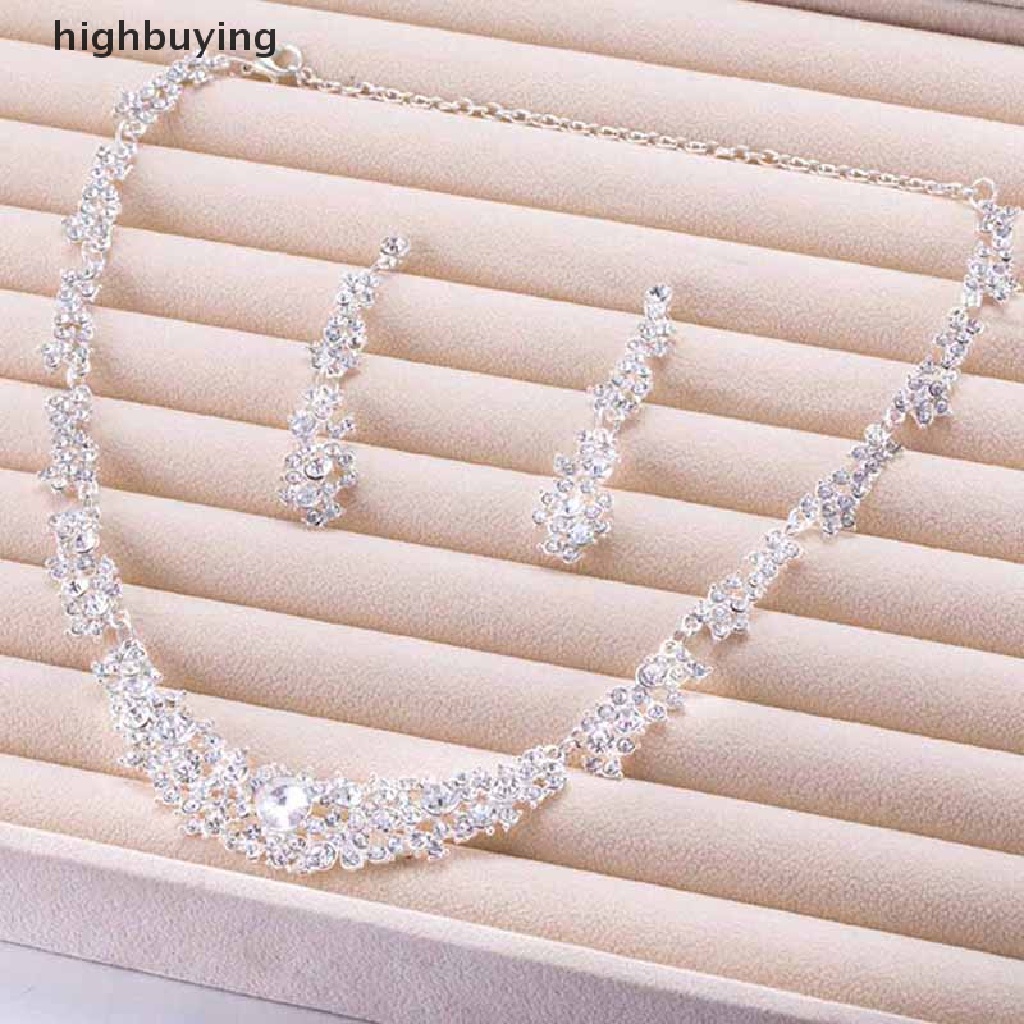 Hbid Set Kalung + Anting Wanita Hias Kristal / Berlian Imitasi Untuk Pesta Pernikahan