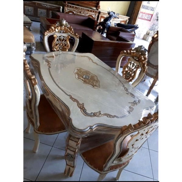 set kursi makan jati 4 kursi mewah berkwalitas/meja makan duko jati jepara