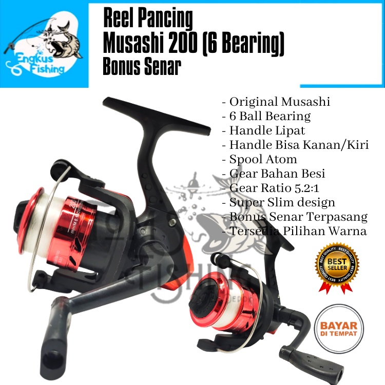 Reel Pancing Musashi MS200 Mini ( 6 Bearing ) Bonus Senar Murah - Engkus Fishing