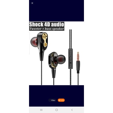 4D DOUBLE DRIVE EARPHONE SUPER BASS PREMIUM VERSION + Mic Kabel Jack 3.5mm