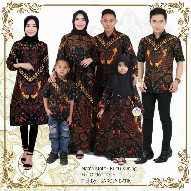 Saroja (051) Couple Keluarga Batik Gamis Batik Katun Premium Motif Kupu Kuning