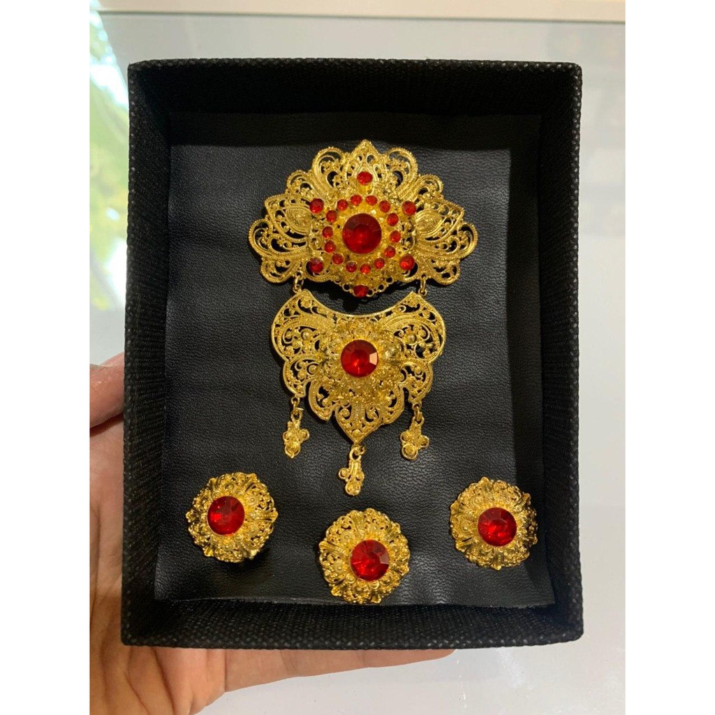 Bros alpaka bali motif kipas sirkon korea-merah