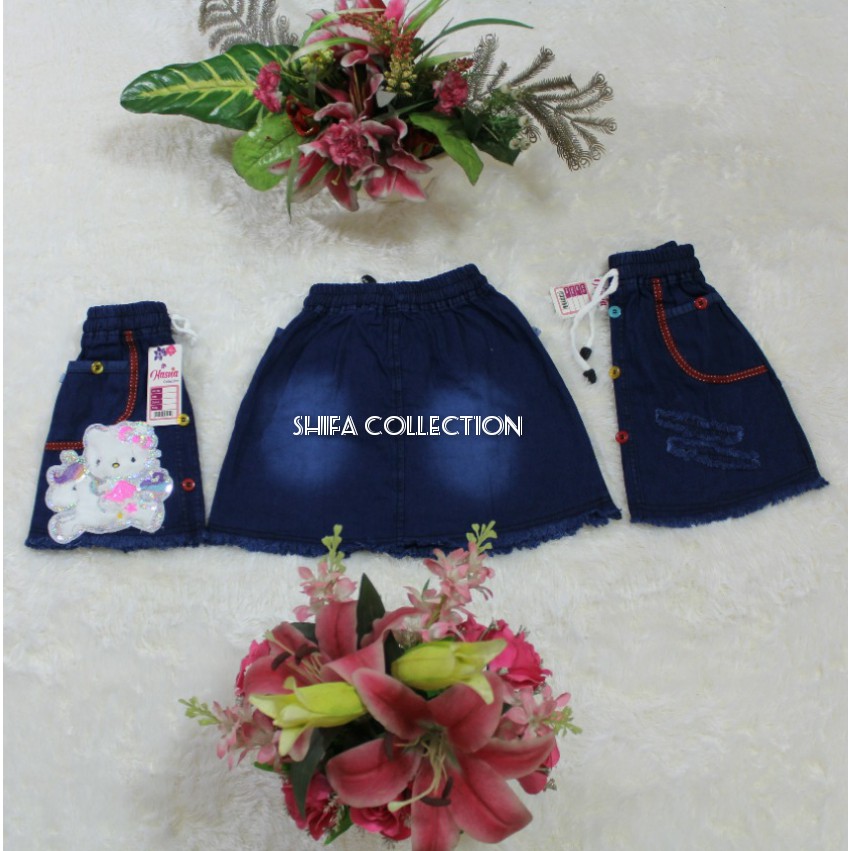 Rok Jeans / Rok Anak Perempuan / Rok Pendek / Rok Mini Karekter Boneka LED Bahan Jeans Ukuran 1 2 3 4 5 6 (usia 1- 6 tahun)