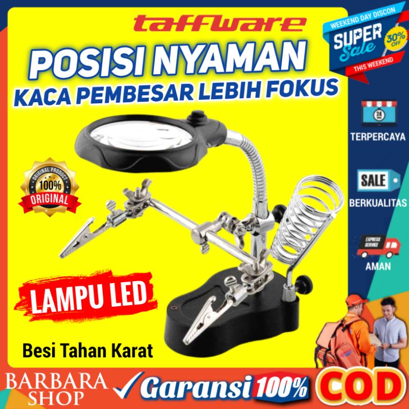 Taffware Alat Pegangan Solder Helping Hand Kaca Pembesar LED - TE-801