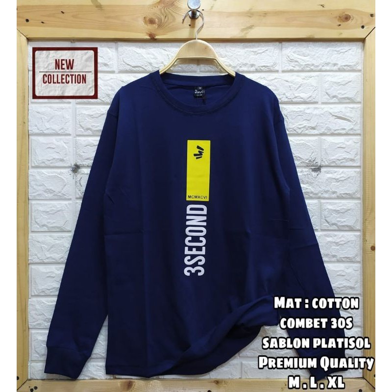 T-SHIRT COMBAD 30S THREE SECOND PANJANG / KAOS PRIA PANJANG 3SECOND