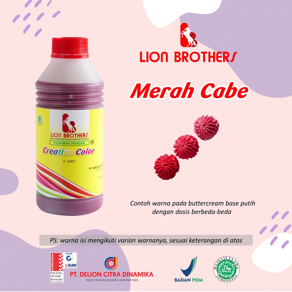 

Pewarna makanan minuman Merah Cabe Lion Brothers 750 CC