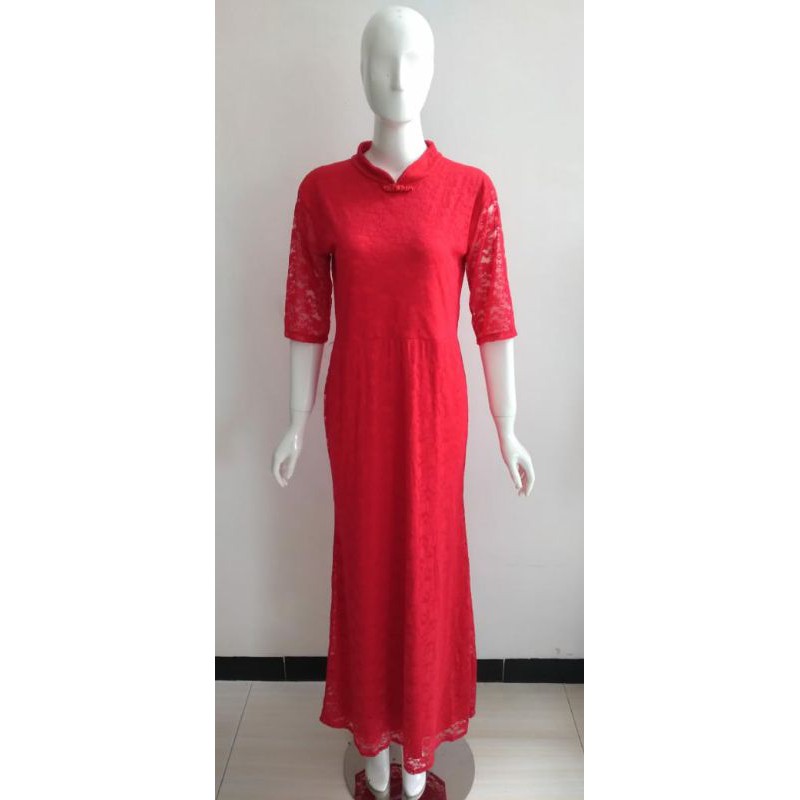 CHEONGSAM LONG DRESS BRUKAT BAJU IMLEK / BAJU TINGJING BRUKAT