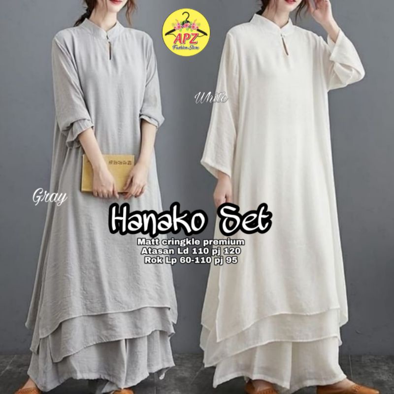 HANAKO SETELAN PREMIUM CRINKLE LONG TUNIK LD 110 + ROK BY APZ