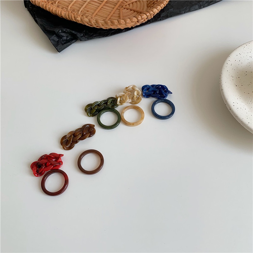 MXBEAUTY Fashion Jewelry Resin Rings Vintage Chain Finger Ring Set Trendy Elegant Korean Cool Party Wedding Girls Acrylic/Multicolor