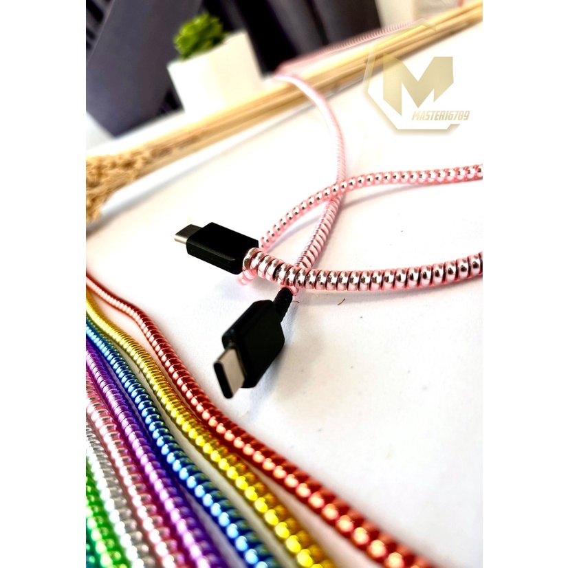 RT94 Pelilit Kabel Spiral Warna Metalic Pelindung Cable Hp Charger Universal Cord Protector solid Color glossy MA2779