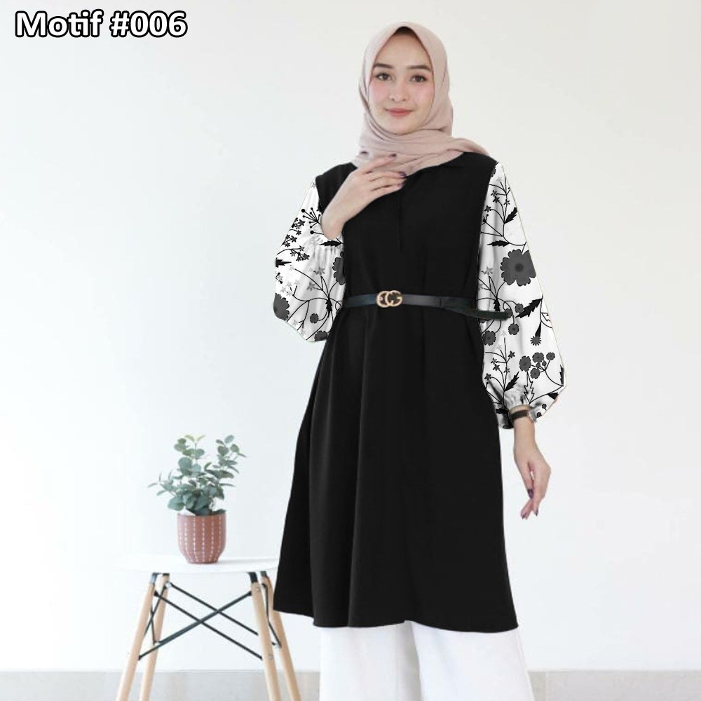 Tunik Jumbo - Gamis Wanita Kekinian - Baju Atasan Wanita - Bungaz Motif Gabungan - Lexoir-Bungaz 006 Hitam