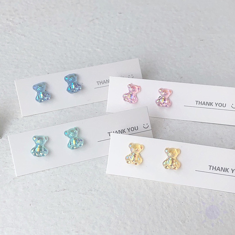 1 Pasang Anting Stud Desain Kartun Beruang Warna-Warni Permen Bahan Resin Untuk Anak Perempuan