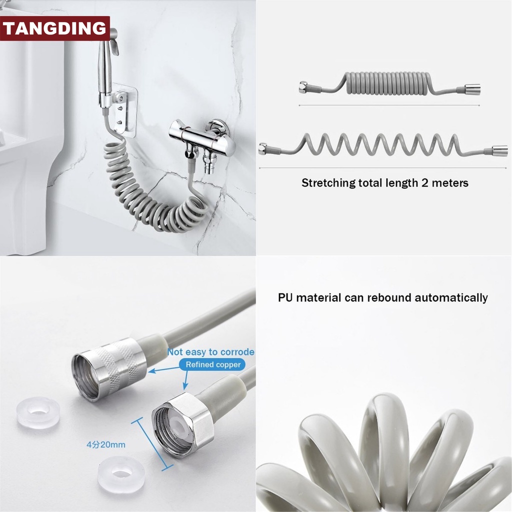 【COD Tangding】Washer Spring Shower PU Plastic Retractable Telephone Wire Pu Stainless Steel High Pressure Hot and Cold Hose