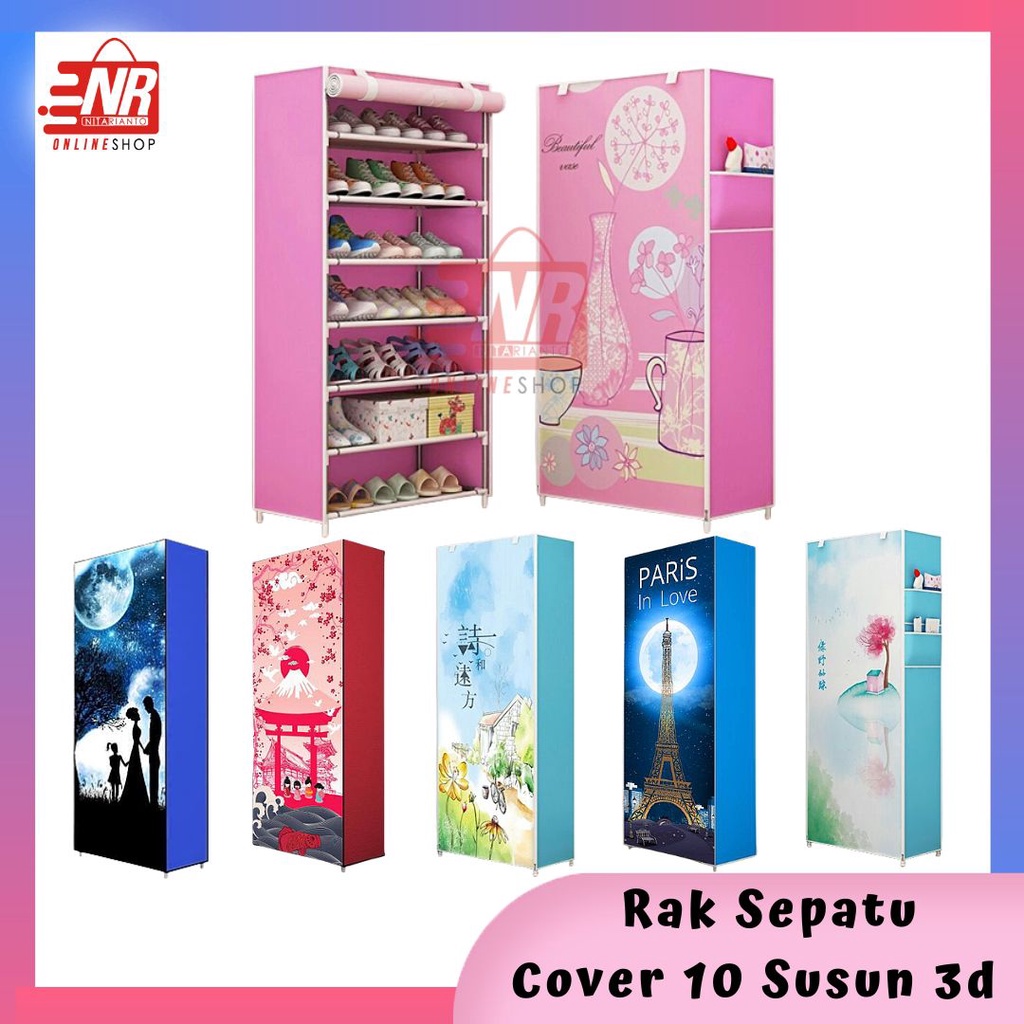 Rak sepatu / Rak sepatu susun / Rak sepatu 10 susun 3D / Sepatu / Rak lemari / Furniture / Lemari