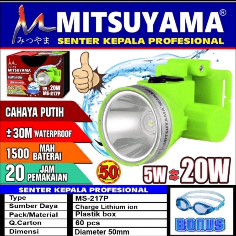 Senter Kepala Selam 20 Watt MItsuyama MS -217P./Senter Selam