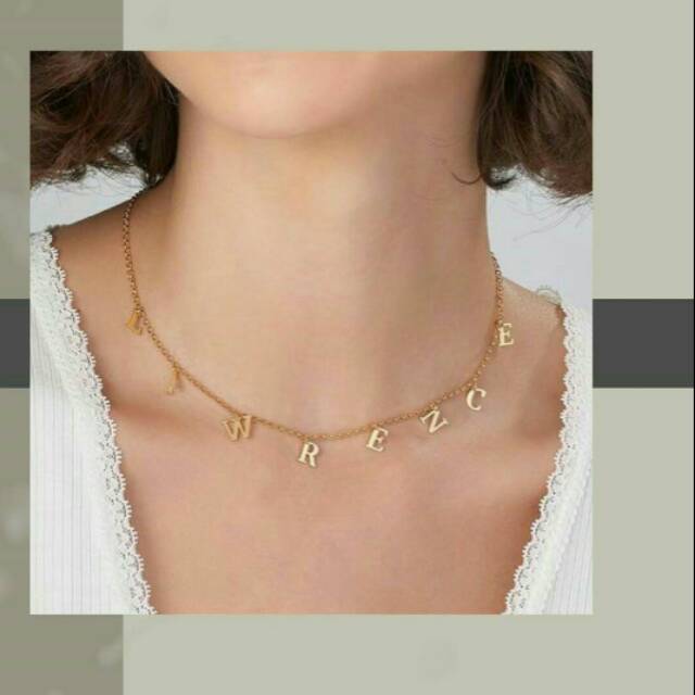 kalung wanita / kalung titanium anti karat / Kalung Nama / ukir nama lapis emas anti karat / hello K