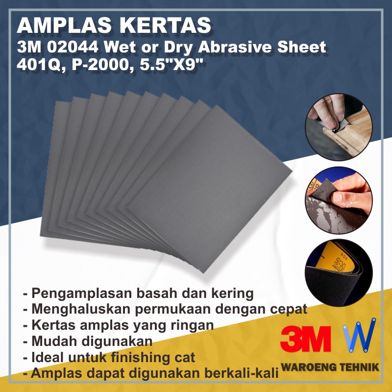 Amplas Kertas 3M Wet or Dry 02044 401Q P-2000 IMP WOD  (1 pak isi 5 pcs )
