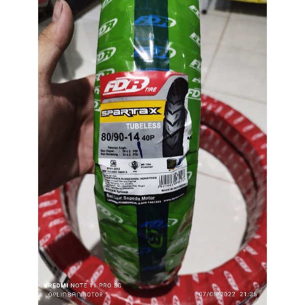 Ban FDR Spartax 80/90-14 Tubles - Ban Depan Honda Beat/Vario 125/Genio/Yamaha Mio Soul GT