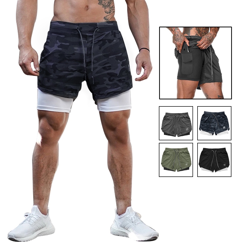 Celana Pendek Olahraga Legging Sport Pria Running Gym Fitness-Army