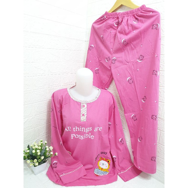 COD Baju tidur wanita Tessa PP import badan tebal dan adem 104-Pink