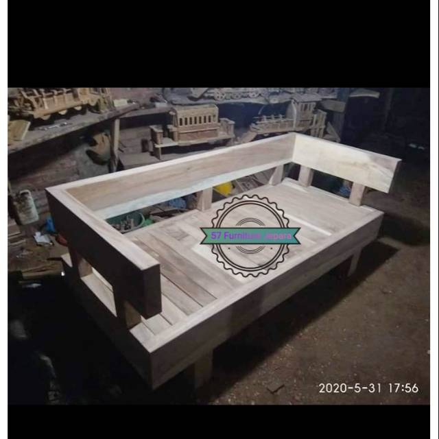 Bangku kursi tamu kayu jati besar - Bale bale panjang model polos mentahan