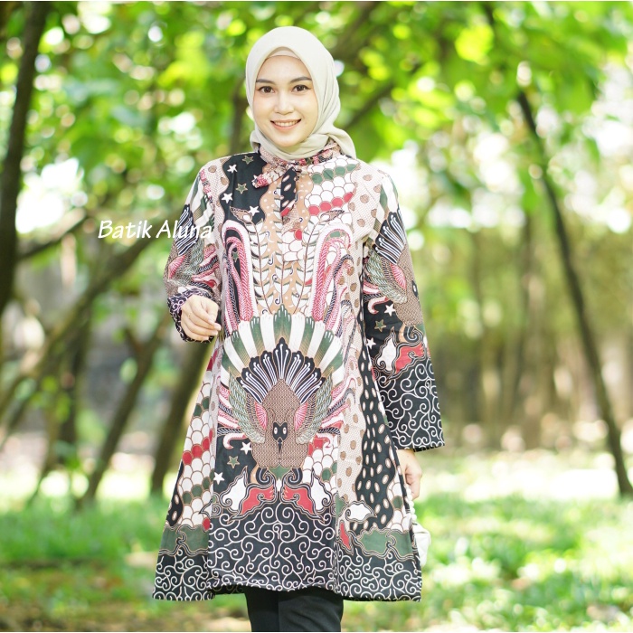 Baju Batik Wanita Modern Kantor Elegan Lengan Panjang Atasan Batik Tunik Wanita Dewasa Modern Premium Terbaru Kekinian Jumbo Couple Blouse Batik Modern Batik Kantor Wanita FASHION BATIK ALUNA