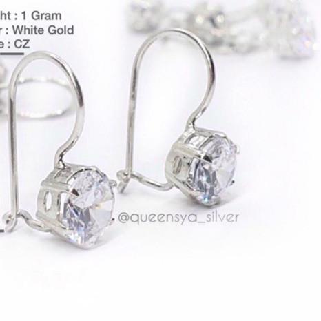 ✰ Anting Perak Wanita Soliter Desi Lapis Emas Putih Asli Silver925 ➴