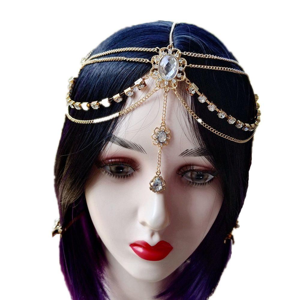 NICKOLAS1 Rumbai Rambut Rantai Ornamen Retro Pengantin Wanita Kepala Pernikahan India Perhiasan Drop Berlian Imitasi Hiasan Kepala