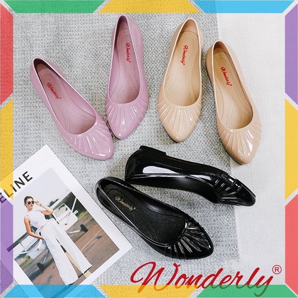 L595 Sepatu Jelly Wanita Glosy Flat Shoes Kilap Wonderly Sepatu Kerja Kuliah Cewek Glossy Glanzton