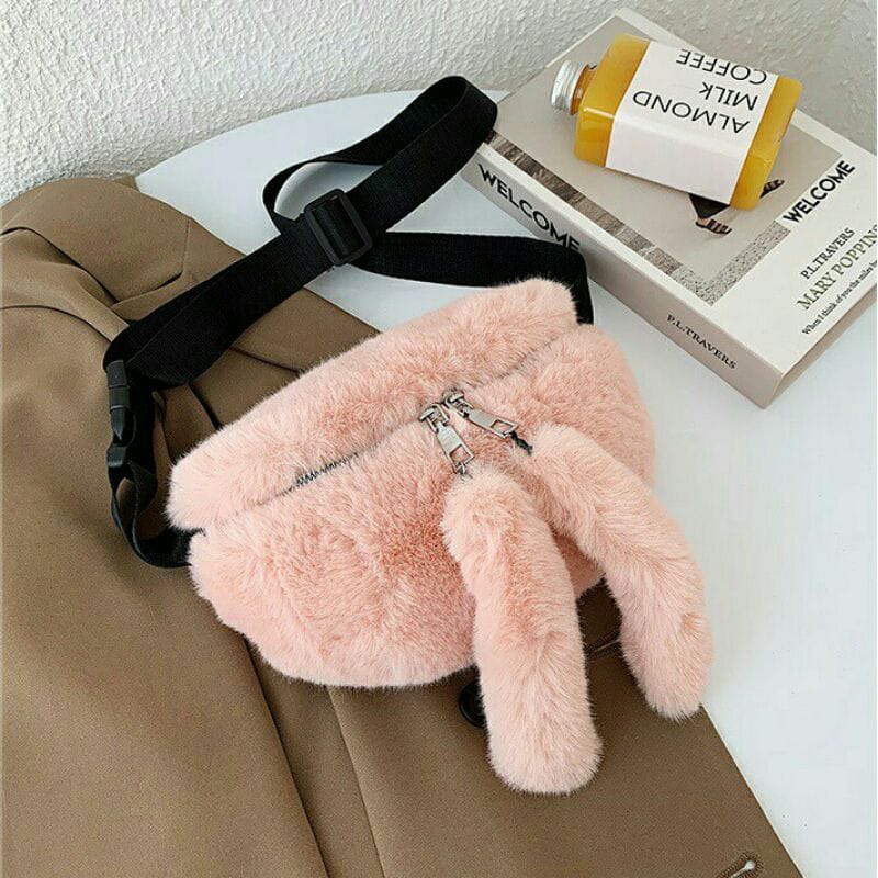 Tas Waistbag Bulu Wanita Lucu / Tas Selempang Bahu Wanita Bulu Imut / Tas Pinggang Wanita Remaja dan Anak Anak